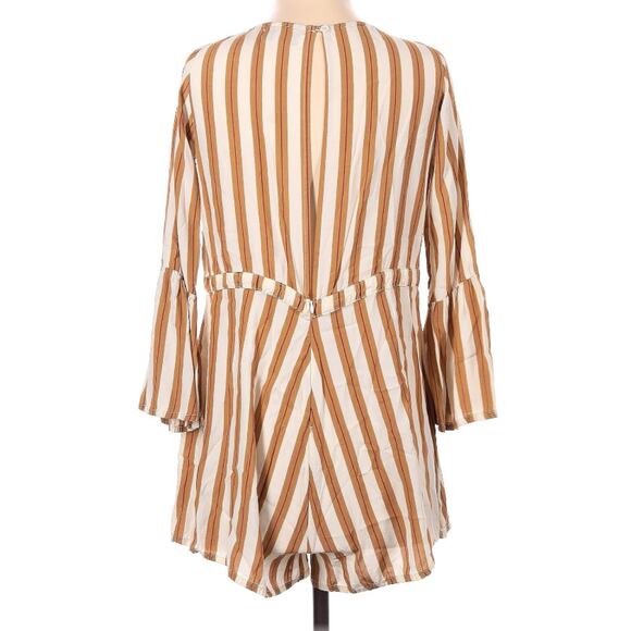 Faithfull The Brown Thompson Striped Tan Romper Playsuit 4 S - Picture 6 of 9